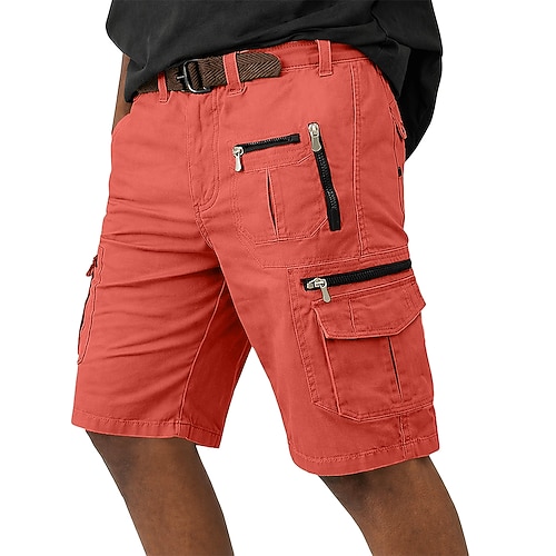 Herren Cargohose Cargohosen Cargo-Shorts Shorts Freizeitshorts Tasche Elastischer Bund Einfach Wadenlang Lässig Outdoor Streetwear Mode Streetwear Orange Braun Unelastisch Image