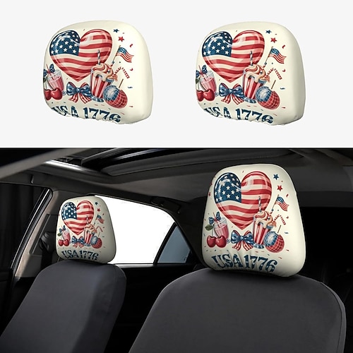 2 Stück Autositz-Kopfstützenbezüge zum 250. Jahrestag der amerikanischen Unabhängigkeit (1776–2026), robuste Wirbelsäulenstütze für lange Fahrten, universell passend für Pkw, Lkw und SUVs Image