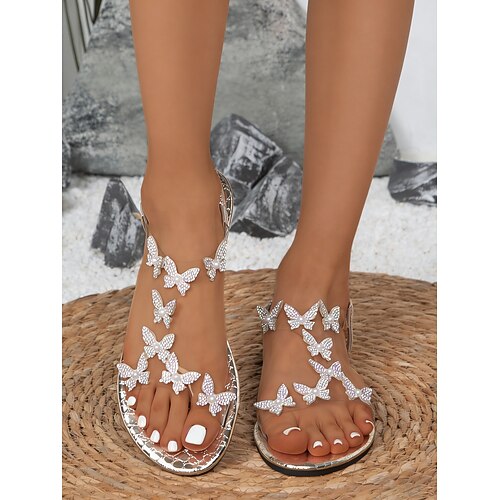 Weiße Brautsandalen für Damen – elegante Strandhochzeitsschuhe mit Strass-Schmetterlingen Image