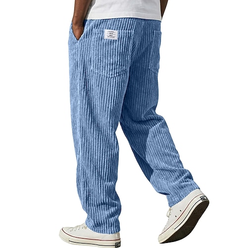 Herren Hose Cordhose Winterhose Freizeithose Baggy-Hosen Kordelzug Gerader Schnitt Einfarbig Komfort Volle Länge Lässig Täglich Outdoor Mode Klassicher Stil Schwarz Armeegrün Unelastisch Image