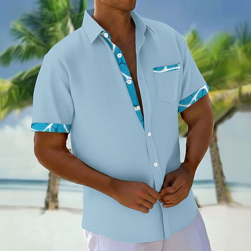 Herren Tropische Pflanzen Blumen Hemd Hawaiihemden Alohahemd Kurzarm Hawaiianisch Urlaub Ferien Sommer Umlegekragen 3D-Druck Eine Tasche vorne Leinenähnliches Hemd Blau Weiß Rosa Khaki Image
