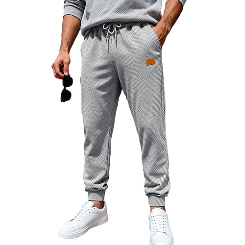 Herren Jogginghose Jogger Hose Freizeithose strukturierte Hose Kordelzug Elastischer Bund Einfarbig Geometrisch Komfort Volle Länge Täglich Outdoor Streetwear Mode Klassicher Stil Schwarz Weiß Dehnbar