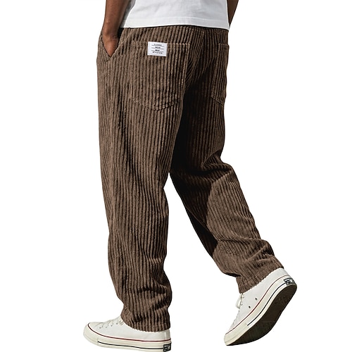 Herren Hose Cordhose Winterhose Freizeithose Baggy-Hosen Kordelzug Gerader Schnitt Einfarbig Komfort Volle Länge Lässig Täglich Outdoor Mode Klassicher Stil Schwarz Armeegrün Unelastisch Image