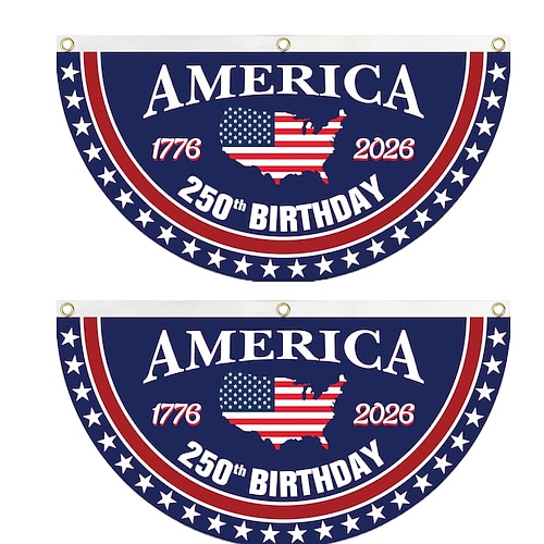2 Stück U.S. 250. Jubiläumsflagge 1,5x3 FT 1776-2026 Fan-Flags Wimpel-Flagge patriotische Sterne Garten-Schilder hängende Dekoration für draußen Eingangstür Veranda Willkommens-Hintergrund mit