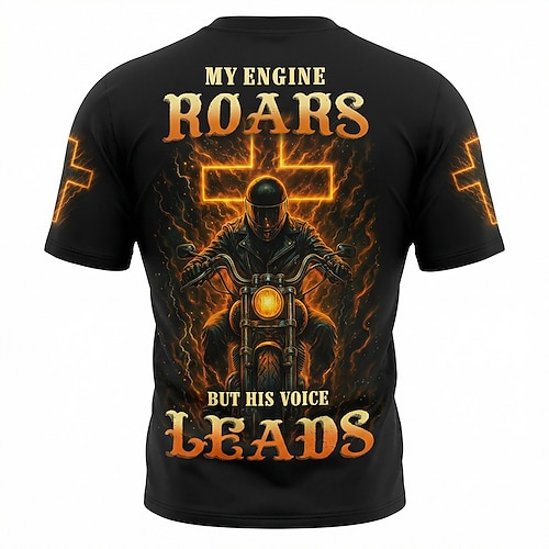 Herren Kreuz Christlich Motorradfahrer T Shirt Kurzarm T-Shirt 3D-Druck Rundhalsausschnitt Hemd Religiös Lässig Täglich Party Schwarz 1 Schwarz 3 Schwarz 2 Sommer Frühling Bekleidung S M L XL XXL XXXL Image
