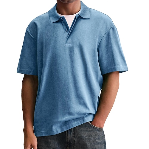 Herren Poloshirts Lässig Geschäft Umlegekragen Kurzarm Mode Basic Einfach Knöpfe Sommer Frühling Blau Dunkelgrün Schwarz Weiß Rote Purpur Poloshirts Image