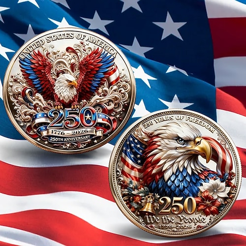 Gedenkmünze zum 250. Jahrestag der Unabhängigkeit der USA mit majestätischem Adlermotiv und der 250-Jahr-Marke zur Feier der amerikanischen Freiheit – Sammlerstück Image