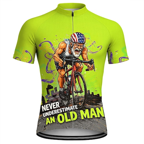 Herren Radtrikot Downhill-Trikot Unterschätze niemals einen alten Mann mit einem Fahrrad Kurzarm Fahhrad Trikot T-Shirt mit 3 Gesäßtaschen UV-beständig Schnelltrocknend Mit Taschen Frontreißverschluss Image