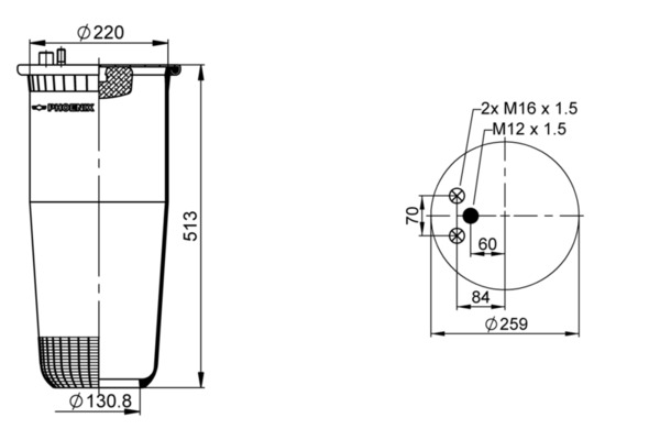 PHOENIX Federbalg, Luftfederung 1 DF 16-2 NP Universal für MAN 81436010181 81436010151 Image
