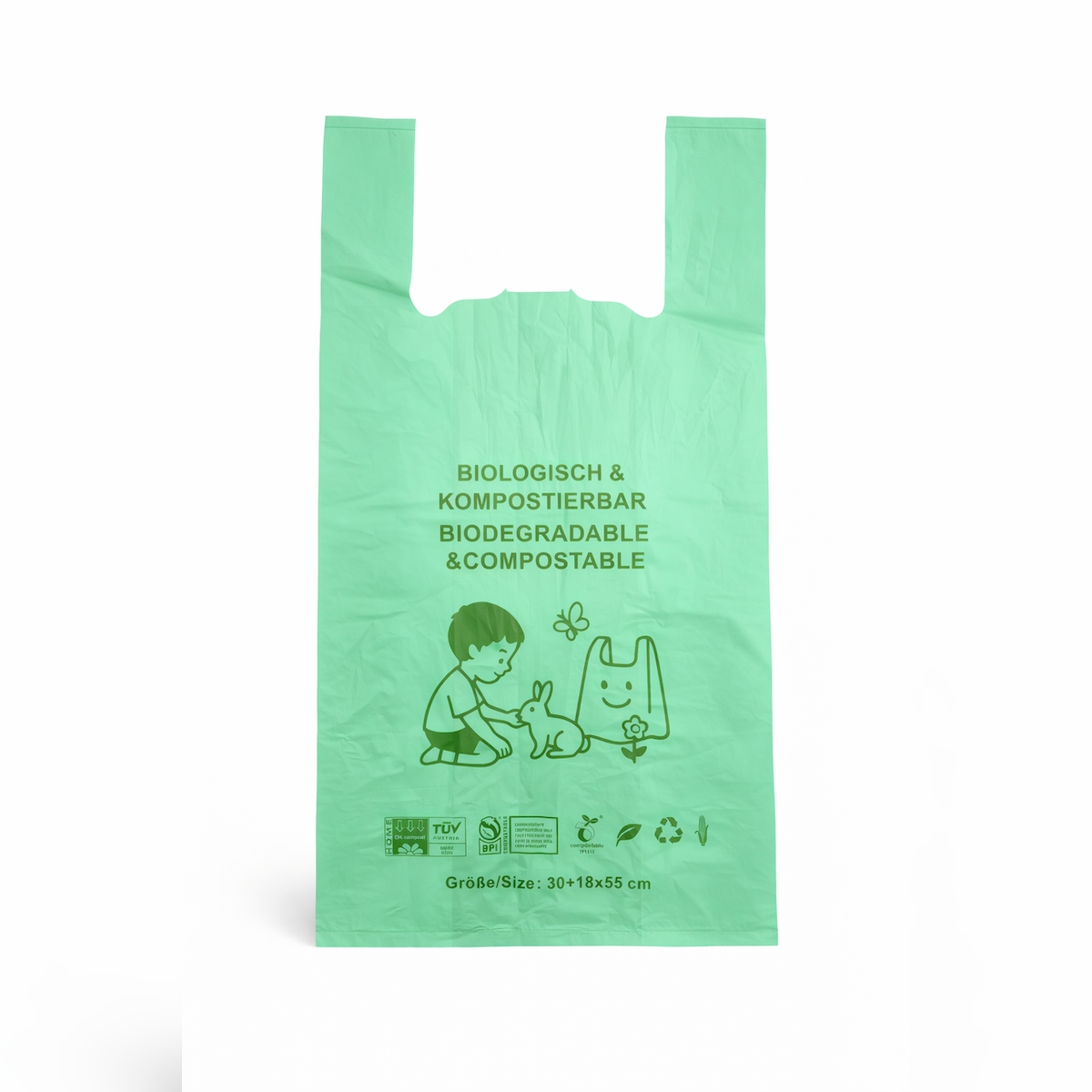 RyanPack Bio Hemdchentragetaschen kompostierbar aus Maisstärke 40+20x60 cm 35 µm grün – 50 Stück Image