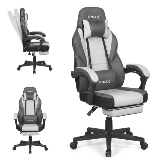 Costway Ergonomic Video Game Chair with Headrest and Reclining Backrest-Grey