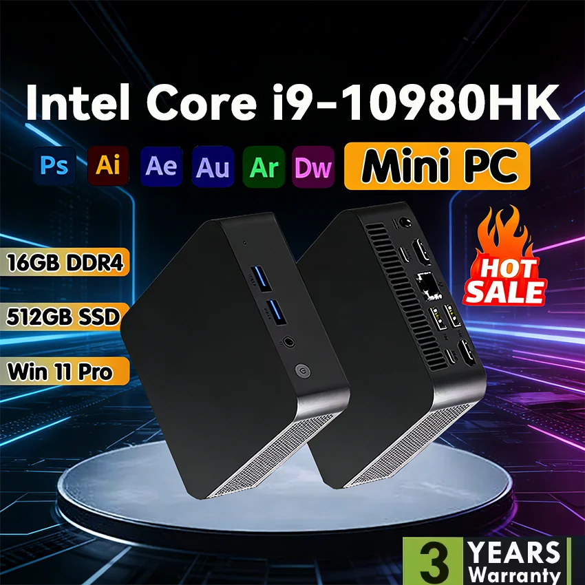Portable Windows 11 Pro Intel Core I9-10980HK 16GB RAM 1TB SSD WiFi 6 Gaming Mini Computer Office Study Desktop I9 Mini PC
