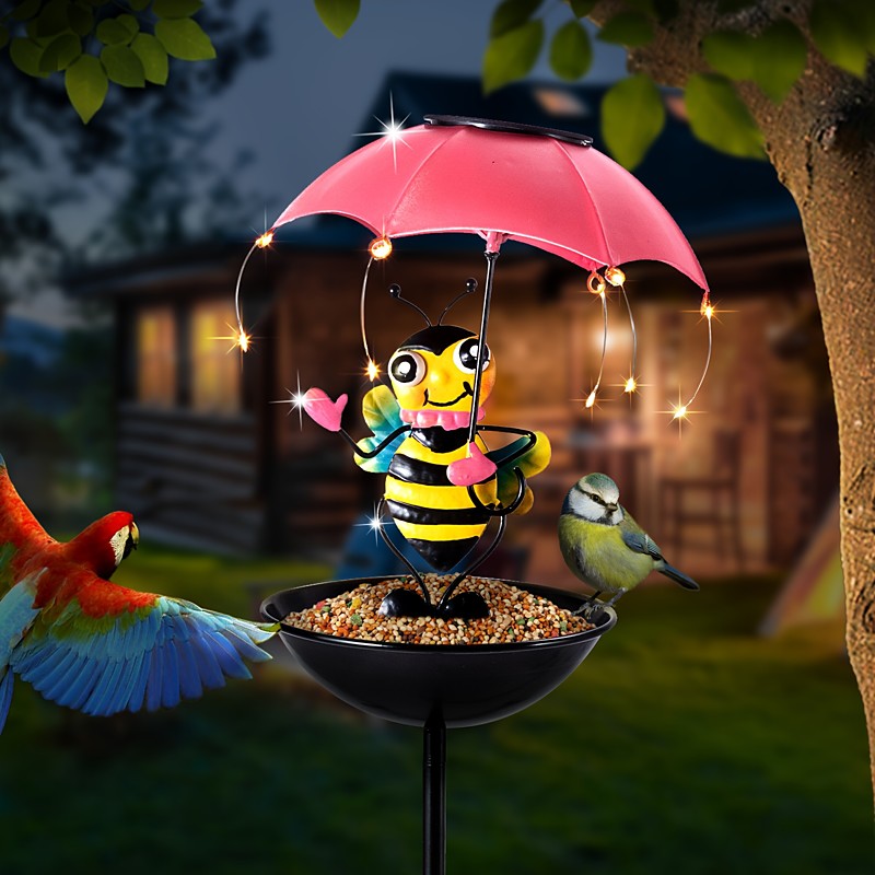 1 Pc Outdoor Solar Bee Umbrella Bird Feeder Stake Light, IP44 Waterproof Garden Pathway Landscape Lamp, Patio Lawn Yard Decoration, Outdoor Decor Light for Garden and Backyard