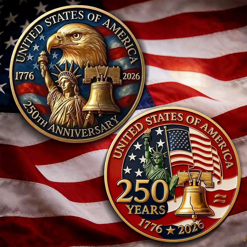 U.S. 250th Anniversary Commemorative Coin, 1776-2026 America Independence Day Challenge Coin, Patriotic Eagle Liberty Bell Statue of Liberty Collectible Coin
