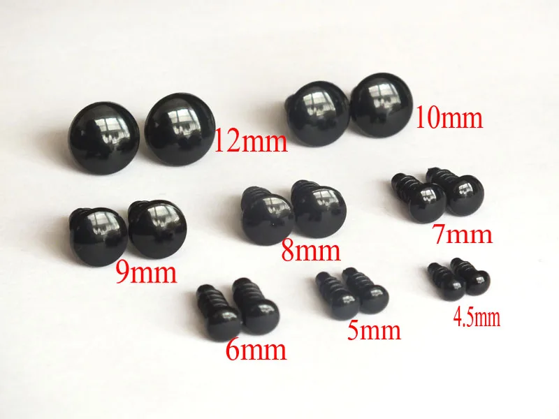 Großhandel 50 stücke/lot 4,5mm/5mm/6mm/7mm/8mm/9mm/10mm/12mm/13mm Schwarz Runde FLACHE Sicherheit Augen Kunststoff Puppe Augen Image