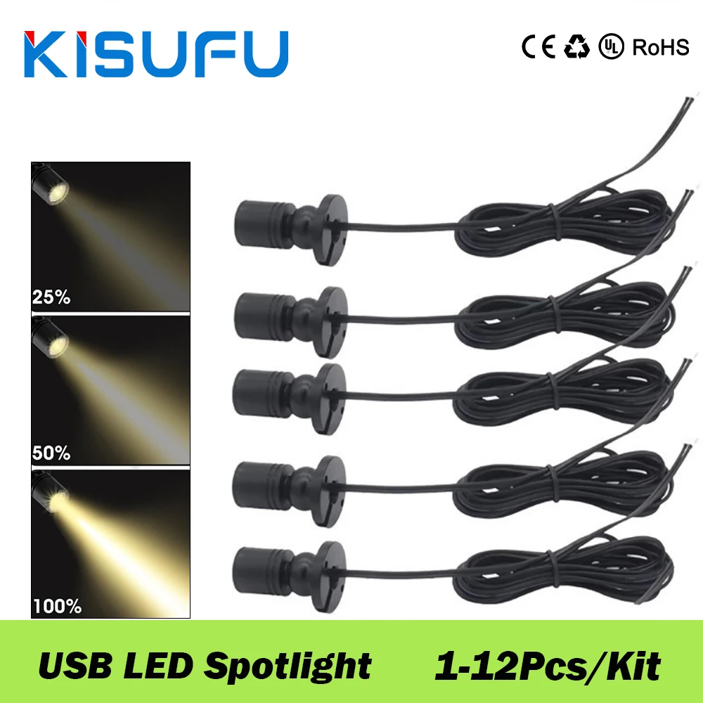 Dimmbarer USB-Mini-LED-Strahler, 5 V, 1 W, Weiß, natürlich, warm, Rot, Grün, Blau, Gelb, Lila, Schrankleuchte, Heimgeschäft, Einkaufszentrum, Schmuckdekoration Image