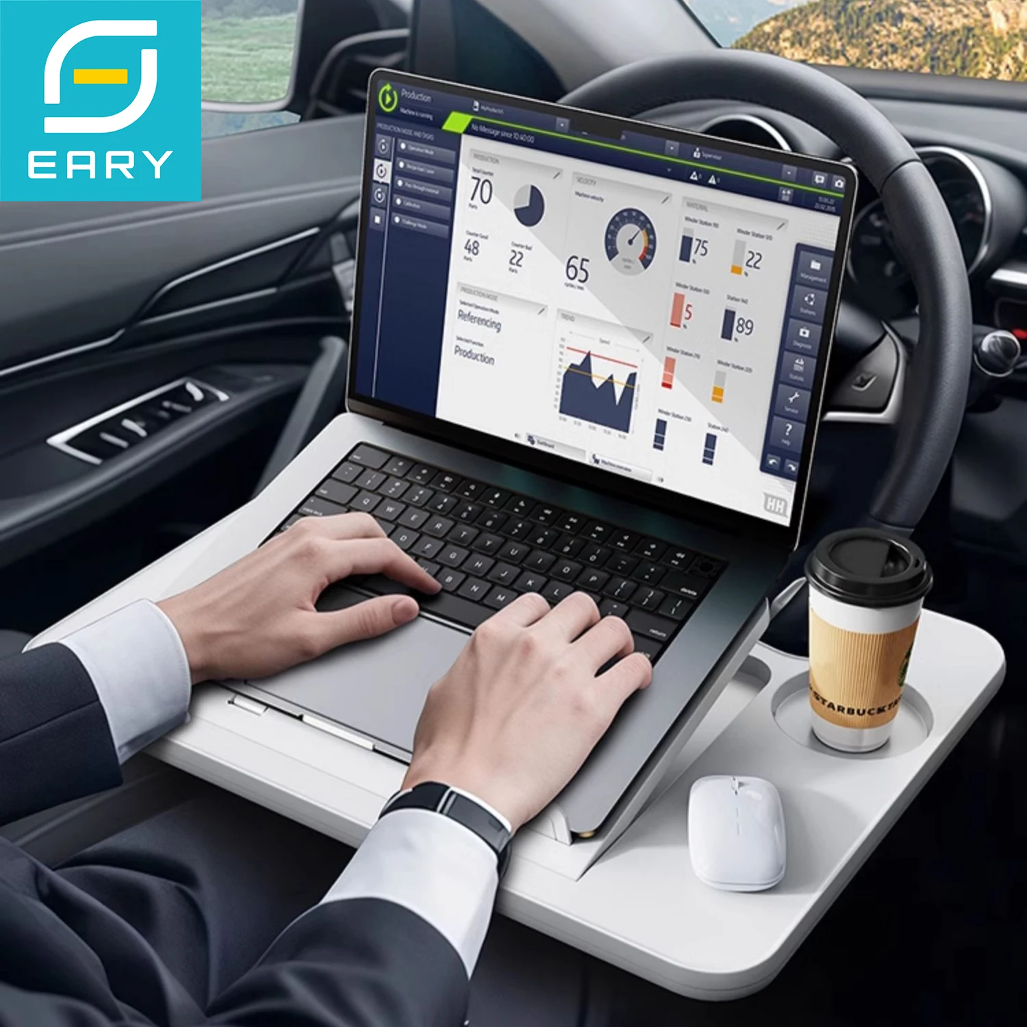 Eary Auto-Lenkrad-Schreibtisch für Laptop-Ständer, Roadtrip, Zubehör, Tisch für Männer und Frauen, Arbeitstablett zum Essen, mit Getränkehalter Image