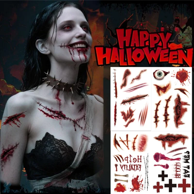 Realistische gefälschte Narben und Wundaufkleber für Halloween, Tattoo, Make-up, Spezialeffekte, Kostümparty, gruselige Accessoires, Bar-Events Image