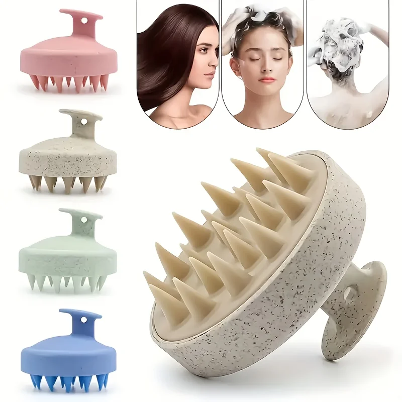 Mehrfarbige Kopfhaut-Massagebürste aus weichem Weizenstroh – perfekt für Haarreinigung, Peeling und Kopfschrubben, Kopfhaut-Massagebürste Image