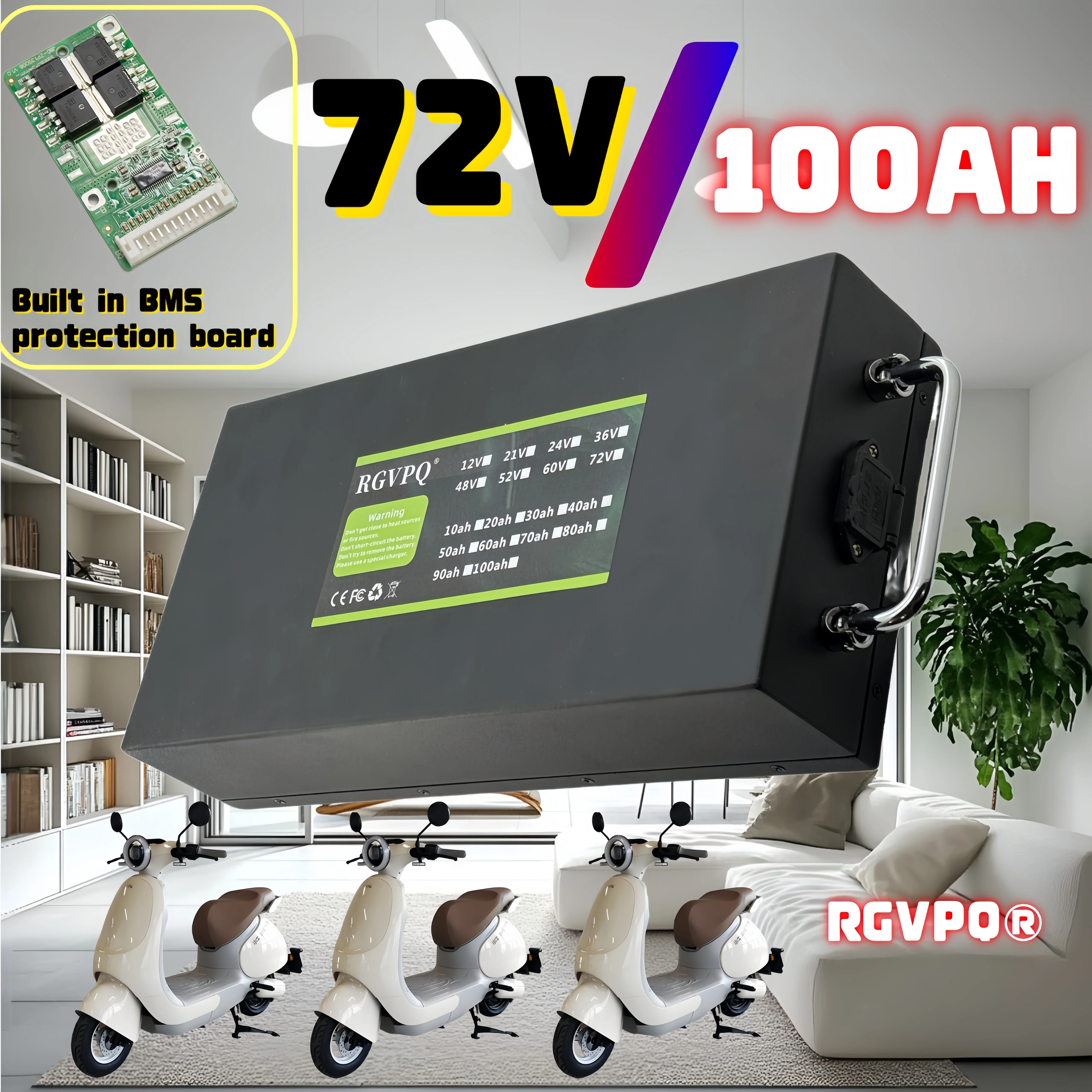 Lufttransport, Harley-Batterie 72V20AH -100AH Lithium-Akku, mit 40AHBMS 3000W Elektroroller-Motorrad + Ladegerät Image