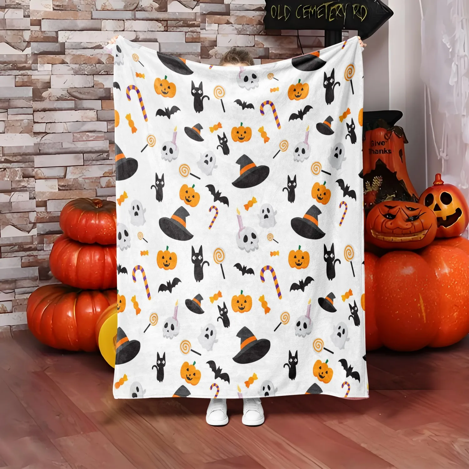 1 STÜCK Halloween-Thema Neues Design Geisterschädel Hut Fledermaus-Überwurfdecke Allerheiligen Geschenk für Couch Bett Auto Camping Ganzjahresgebrauch Image