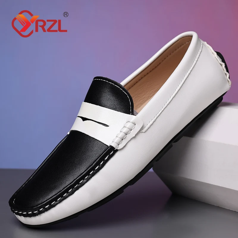 YRZL Loafer für Herren, handgefertigt, echtes Leder, lässig, zum Fahren, flache Schuhe, Slip-on-Mokassins, Herren, gemischte Farben, Größe 48, Herrenschuhe