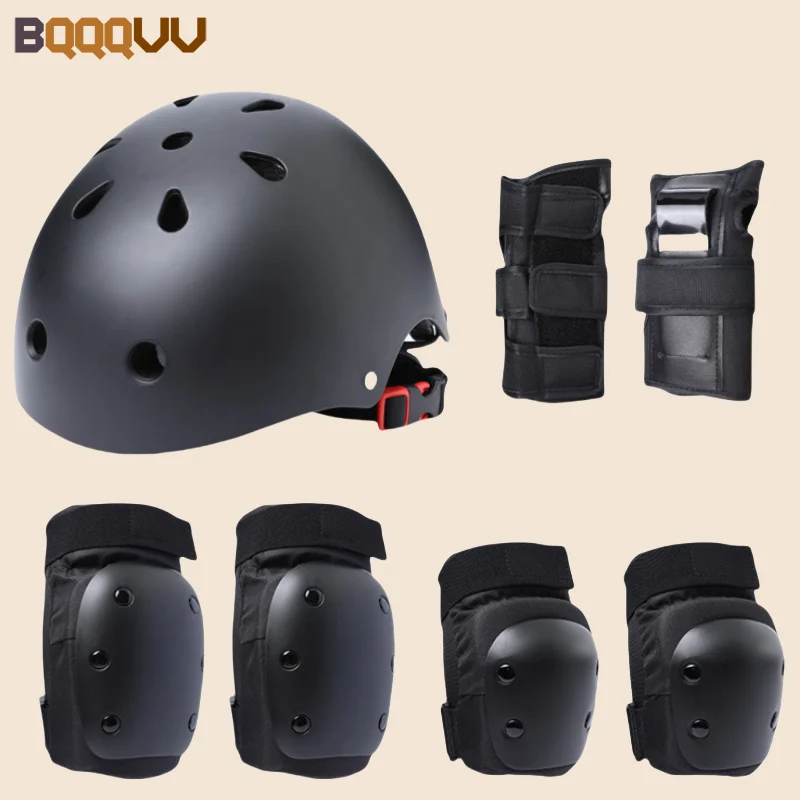 7-teiliges Set für Jugendliche und Erwachsene: Knieschoner, Ellbogenschoner, Handgelenkschützer, Helm, Schutzausrüstung für Rollschuhlaufen, Skateboarden, Radfahren Image