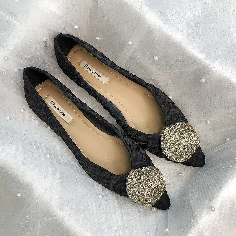 Wies Flache Schuhe Frauen Schwarz Wohnungen für Frauen Dressy Komfort Große Größe 43 44 45 46 Einfarbig Einfache Art Und Weise casual Müßiggänger