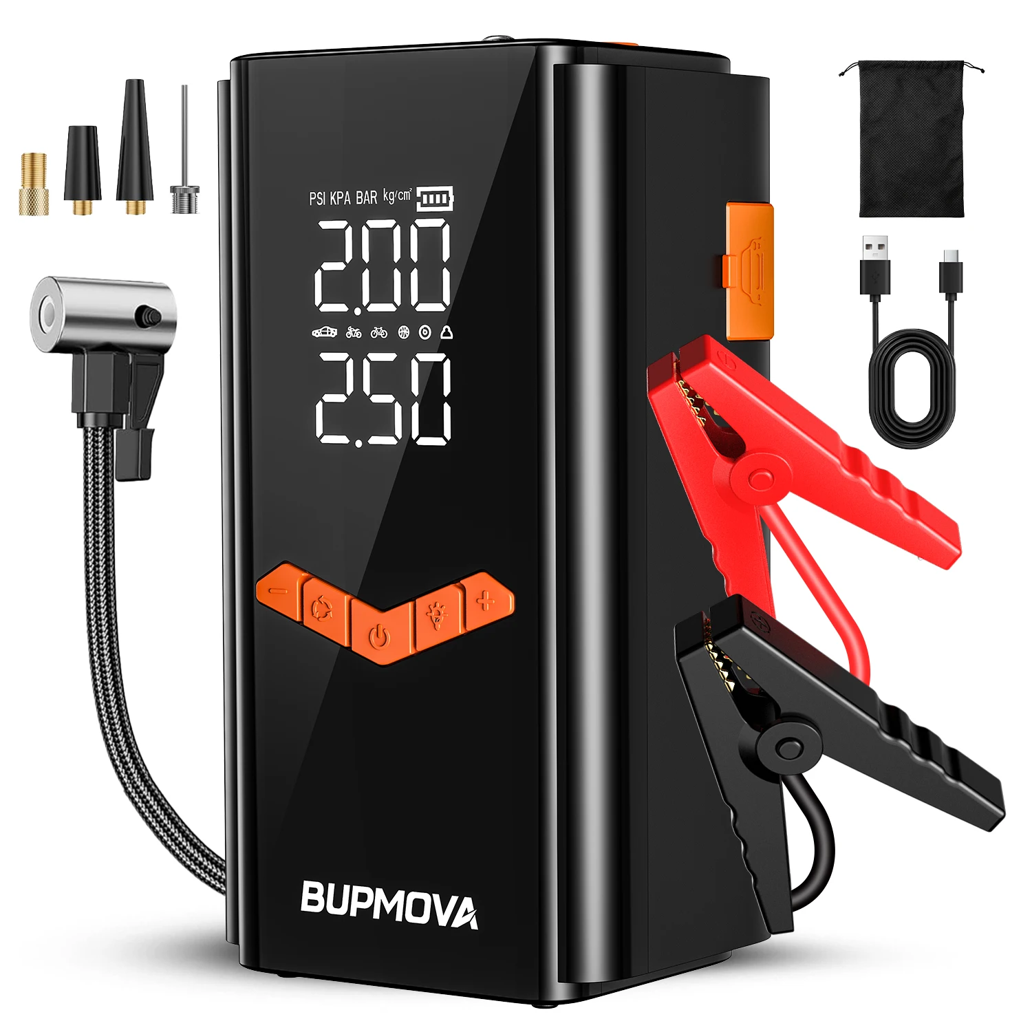 Avviatore di Emergenza Portatile 2 in 1 con Batteria da 92,5 Wh e Compressore d'Aria da 150 PSI, Booster per Batteria con Gonfiatore per Pneumatici