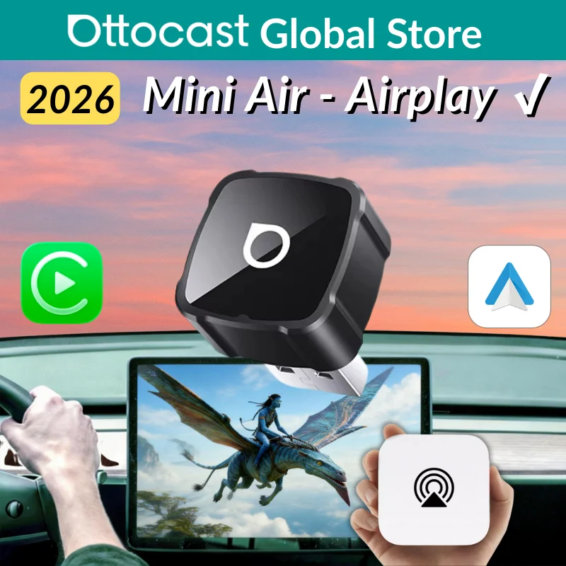 Adattatore Ottocast Mini Air Wireless CarPlay Android Auto AirPlay 3 in 1 Plug and Play con mirroring wireless per Youtube e IPTV