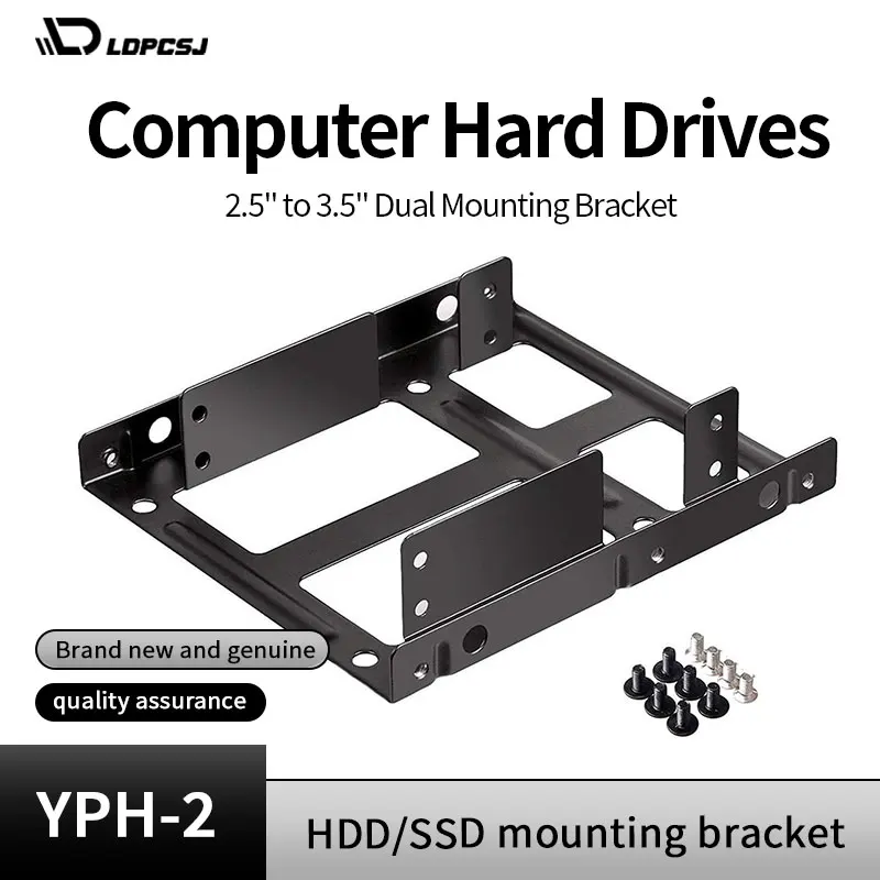 LDPCSJ Metall-Dual-Bay-Montagehalterung, 2 x 2,5 Zoll auf 3,5 Zoll HDD/SSD-kompatibler Festplatten-Bay-Adapter für Desktop-Computer-Upgrade Image