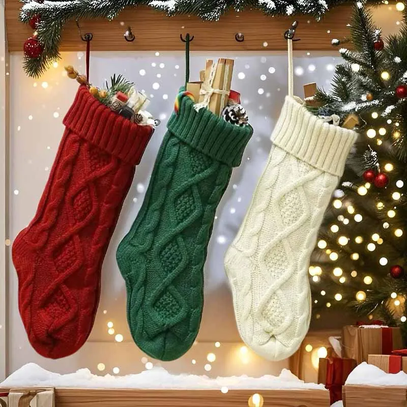 1PC Weihnachten Socken Set Hause Wand Dekoration Gestrickte Socken Süßigkeiten Geschenk Tasche Hängen Zubehör Socken Set Ein stück Image