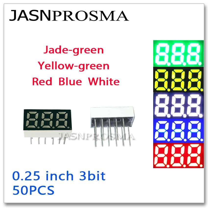 JASNPROSMA 50 Stück 0,25 Zoll 3-Bit-Ziffernröhre rot weiß blau Jade gelb grün 7 Segment gemeinsame Kathode Anode LED-Anzeige 0,25 Zoll Image