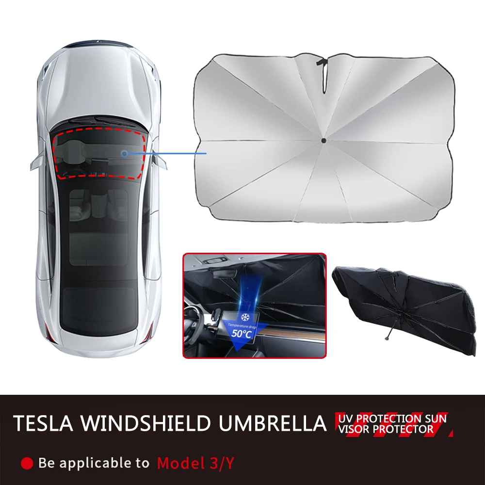 Auto Windschutz scheibe Sonnenschutz Abdeckung für Tesla Modell 3 Modell y faltbare Sonnenschutz Regenschirm Sonnenschutz Frontscheibe Sonnenschutz Image