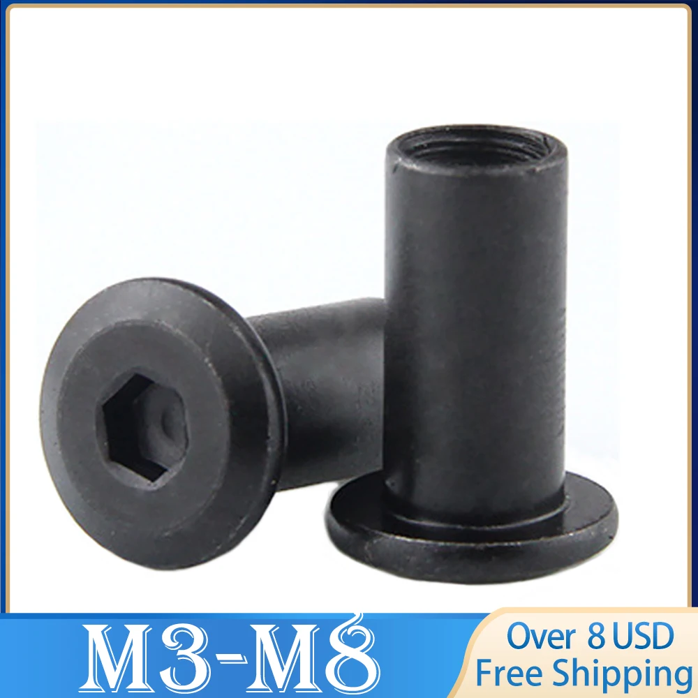 10 stücke M3 M4 M5 M6 M8 Schwarz Zin Überzogene Große Flache Hex Hexagon Buchse Kopf Niet Stecker Einsatz Joint hülse Kappe Butt Mutter Image