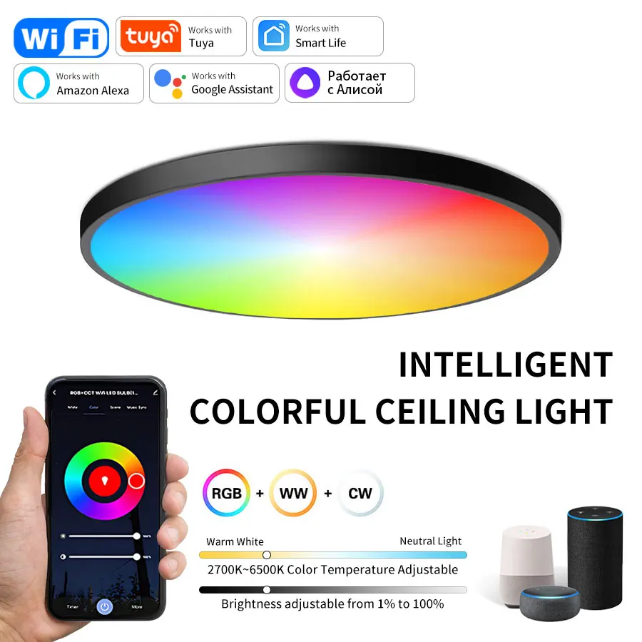 Tuya WiFi Smart LED Decke Licht 220V RGB Dimmbare Decke Lampe Arbeit Mit Alexa Google Home Für Wohnzimmer Schlafzimmer wohnkultur