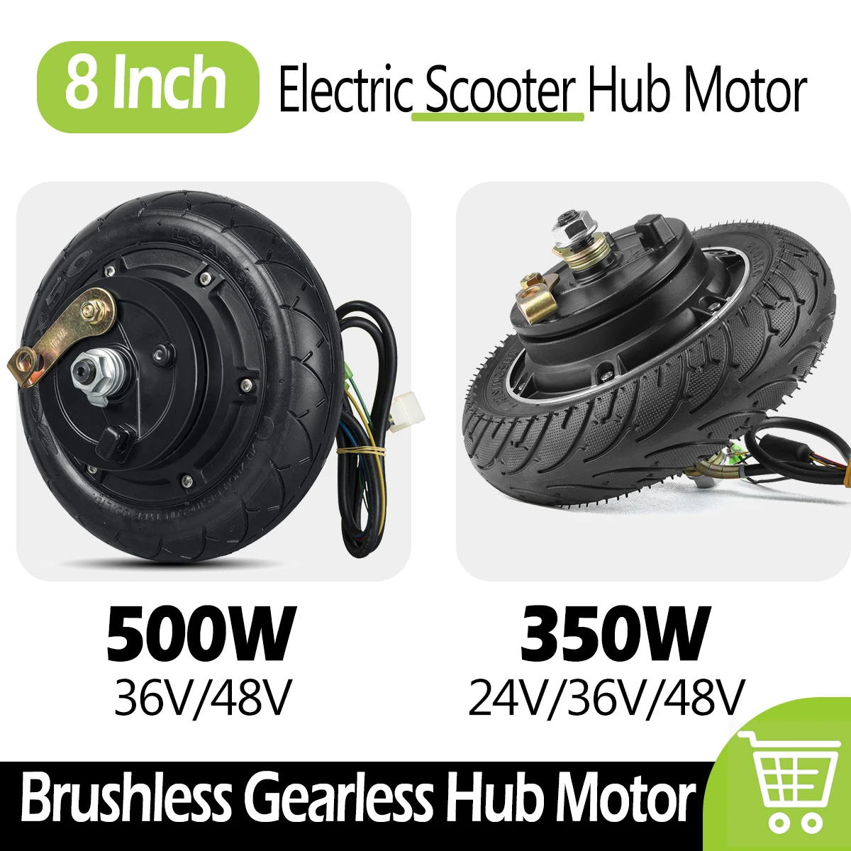 8 Zoll Elektroroller Nabenmotor Bürstenloser Getriebeloser Nabenmotor Elektroroller Umrüstsatz 36V/48V 350W/500W Image