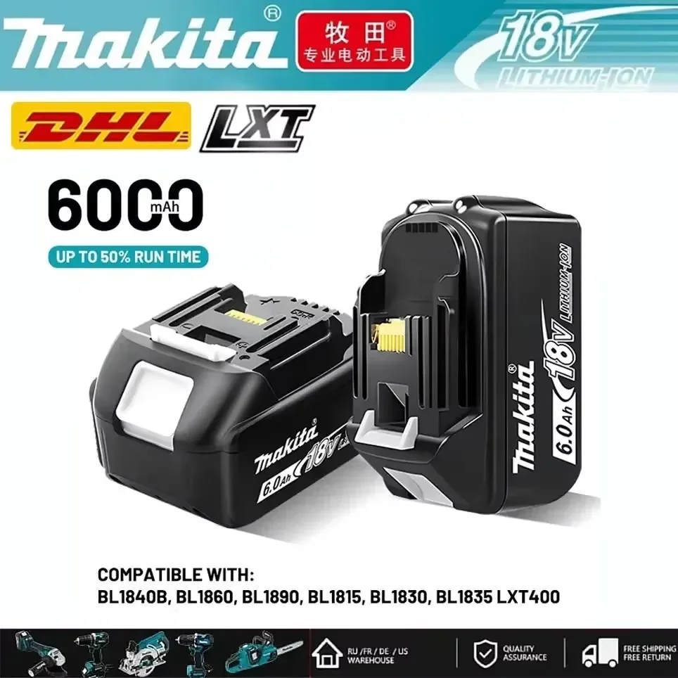 Originaler Makita-Akku, 18 V, 6,0 Ah, wiederaufladbarer Lithium-Akku, ersetzt den Makita 18 V BL1830, BL1850 Akku für Elektrowerkzeuge von Makita Image