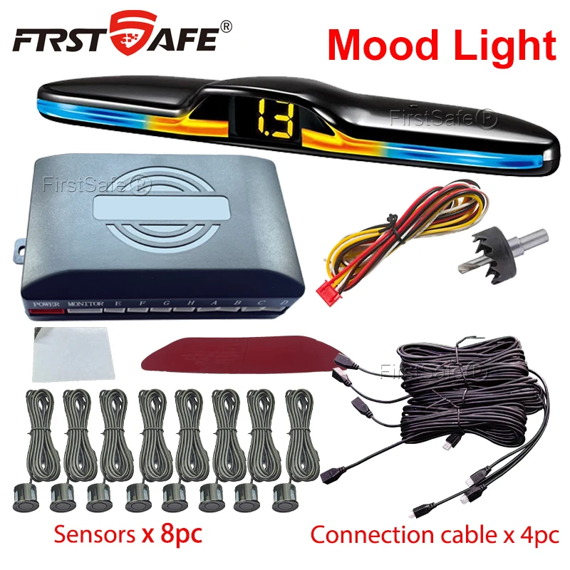 FirstSafe Factory Parksensor-Kit vorne und hinten, Stimmungslicht-Anzeigesystem, Backup-Monitor, Detektor-Assistent, 6–8 Radar-Sensor Image