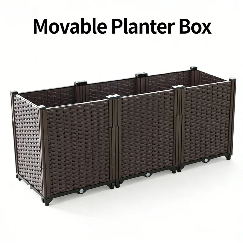 Große 3-stöckige Pflanzkasten, 120 x 40 x 52 cm, robustes, erhöhtes Gartenbett aus Kunststoff für Gemüse, Kräuter, Blumen, für Balkon, Terrasse im Freien Image