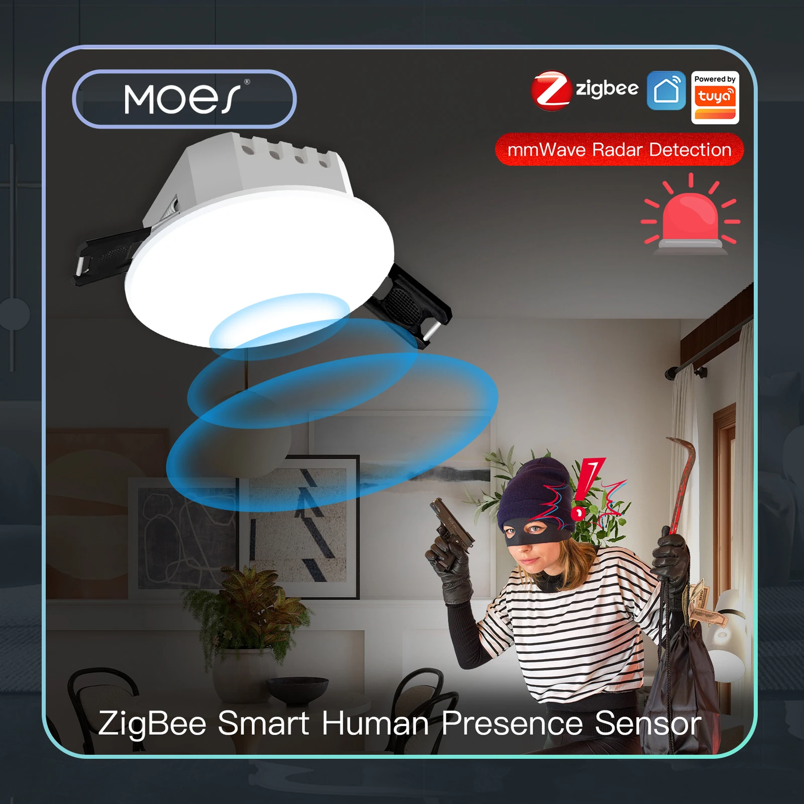 MOES Tuya Smart ZigBee Menschlicher Anwesenheitsdetektor Radarerkennungssensor Photometrisch 2-in-1-Funktion Smart Life Decken-PIR-Hub Image