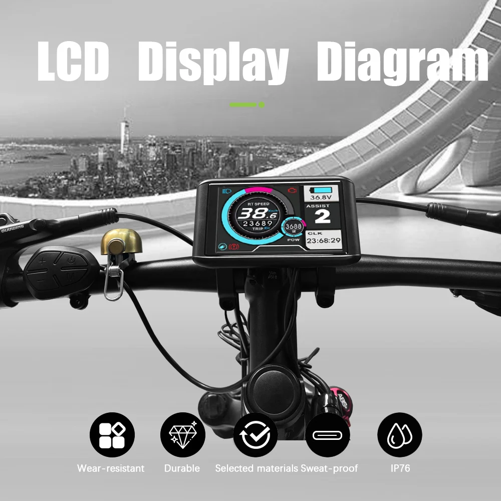 Elektrofahrrad LCD-Display Farbdisplay 24V-72V UKC1 E-Bike-Display SM/Wasserdichter Stecker mit Geschwindigkeitsbegrenzung für Protokoll Nr. 2 Controller Image
