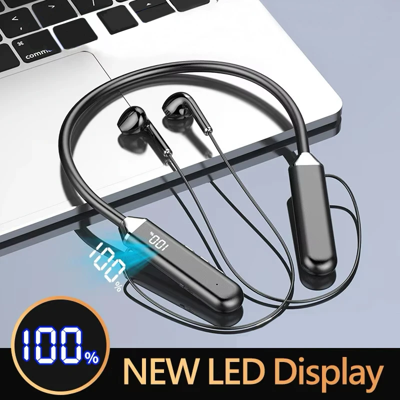 Neue Sport Neckband Kopfhörer Drahtlose Kopfhörer audífonos bluetooth inal jikabrico Gaming Led-anzeige ohrstöpsel für xiaomi huawei Image