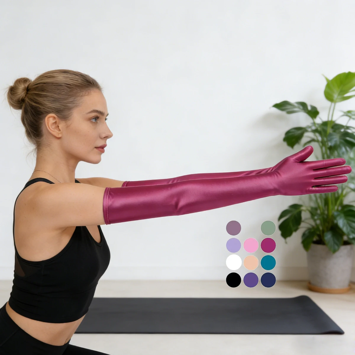 MJINM Unisex, ölig, glänzend, seidig glatt, Satin, hochelastisch, zum Reiten, sportlicher Sonnenschutz, mehrfarbig, extra lange Zeremonienhandschuhe Image