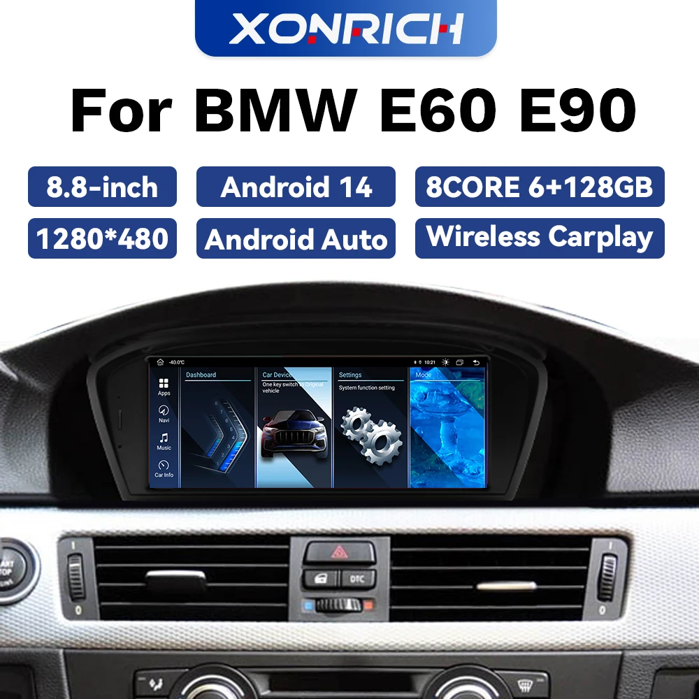 XONRICH Drahtlose CarPlay Andorid 14 Auto Radio Für BMW 5er E60 E61 E63 E64 E90 E91 E92 CCC CIC Multimedia GPS 4G Wifi Navi Image