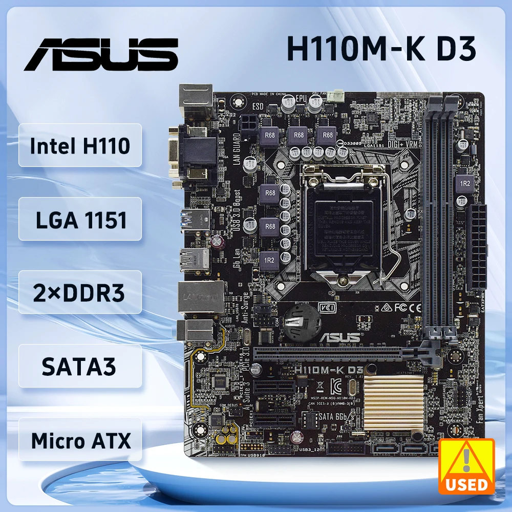 ASUS H110M-K D3 Motherboard LGA 1151 Intel H110 DDR3 32GB Unterstützung für Core i3-7100 6400 6500 7600 7700 6500 G4560 CPU Micro ATX Image