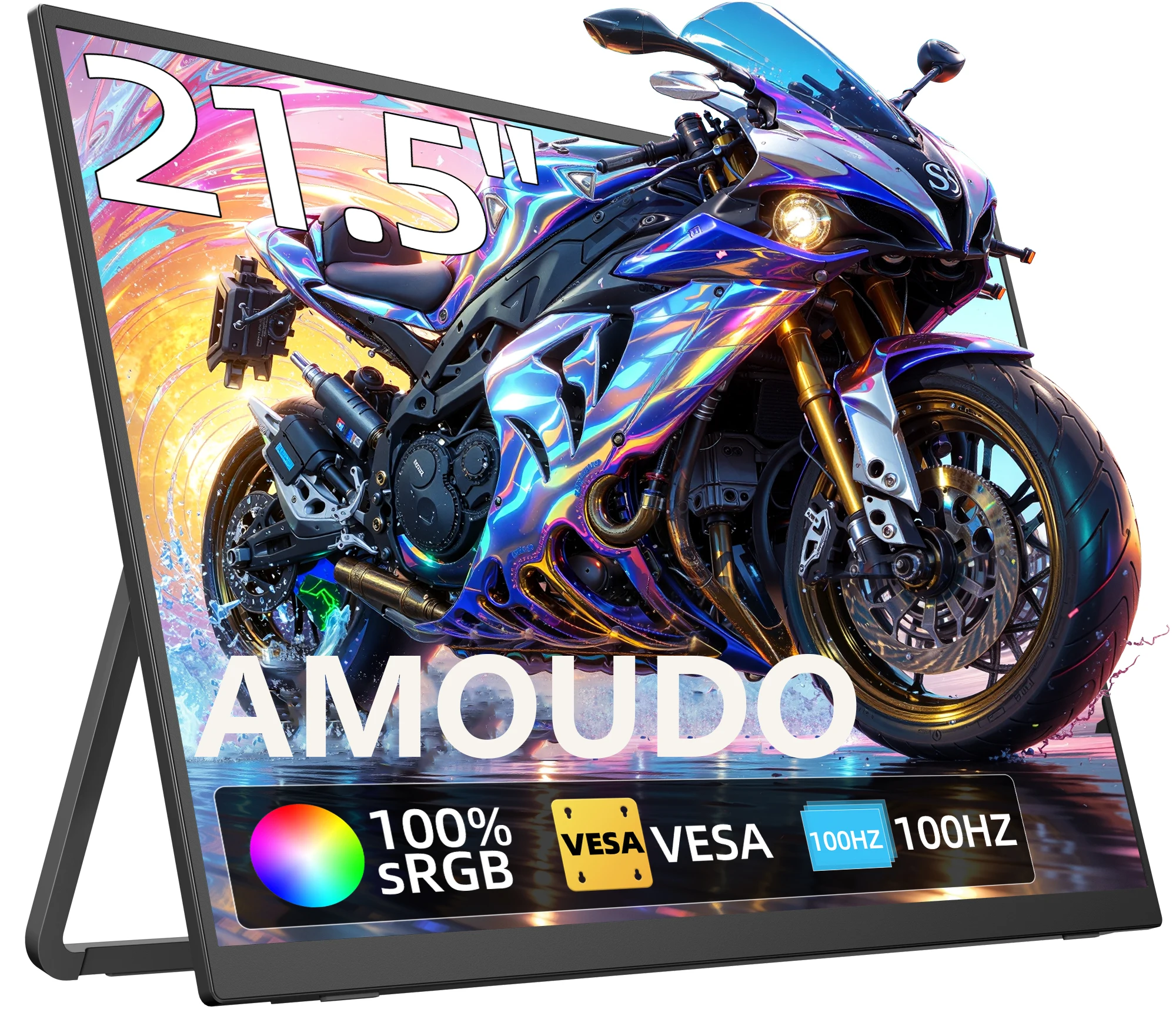 Amoudo Tragbarer Monitor 21,5 Zoll 1080P 100Hz Tragbarer Monitor VESA-kompatibel Tragbarer Monitor mit breitem Bildschirm Image