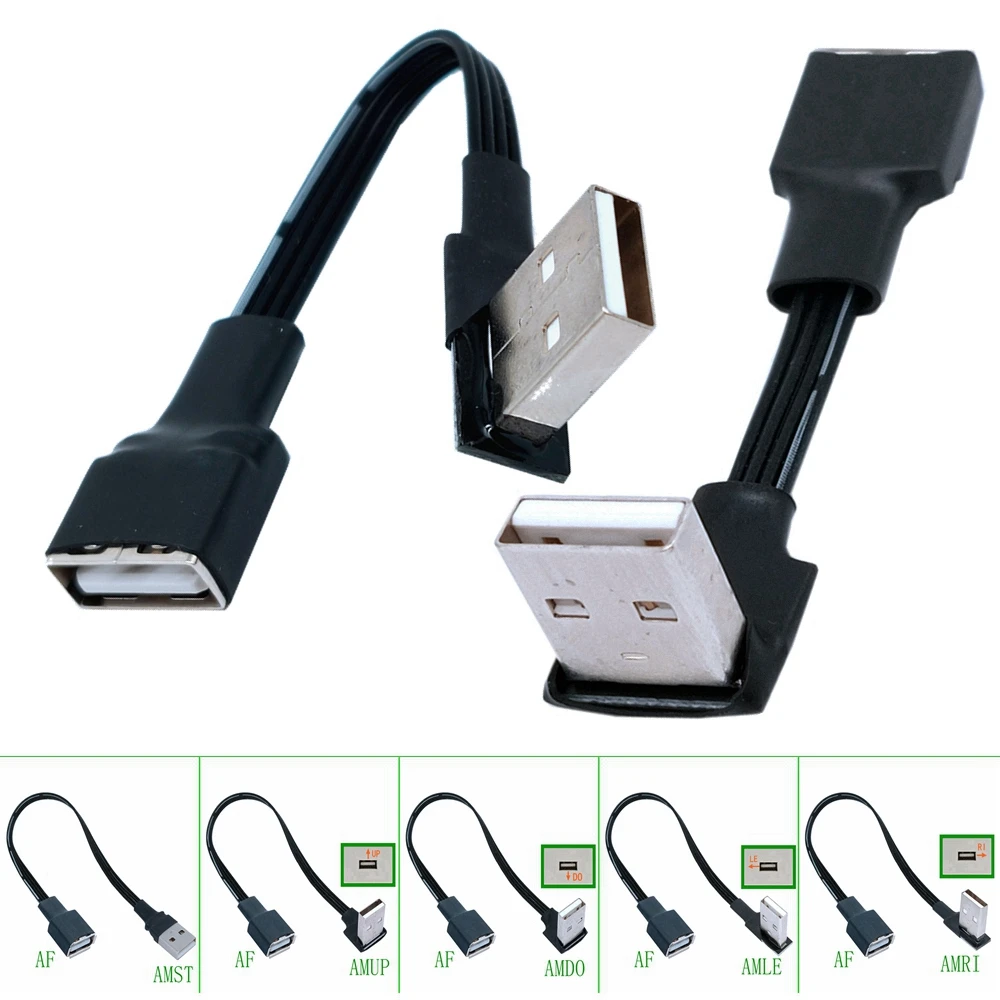 10 cm 20 cm USB 2.0 A Stecker auf Buchse 90 abgewinkeltes Verlängerungsadapterkabel USB2.0 Stecker auf Buchse rechts/links/unten/oben Schwarzes Kabel Image