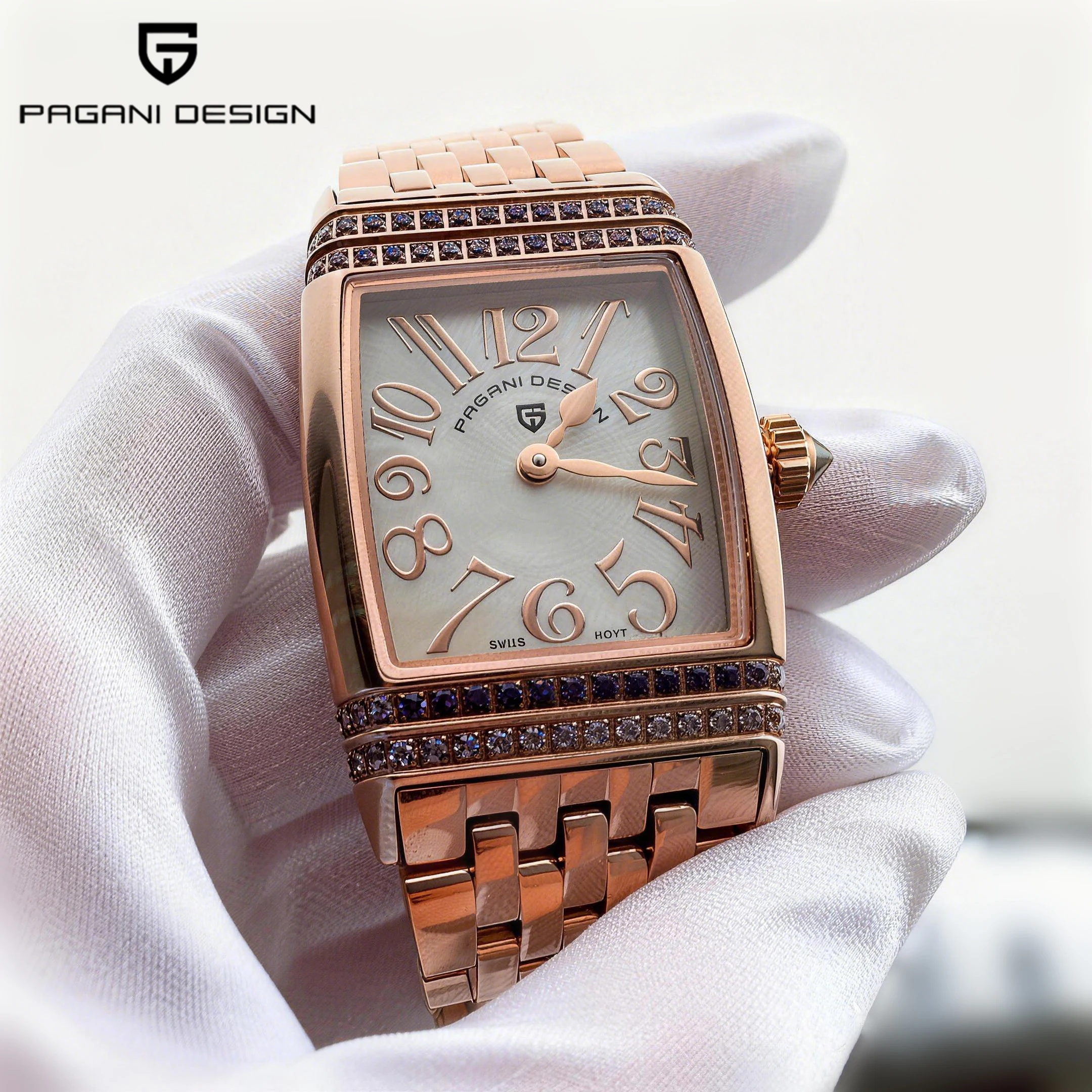 PAGANI DESIGN 2026 Neue Damenuhr Saphirglas Spiegel Edelstahl Diamantbesetzter Lünette Geschenk-Armbanduhr PD1737 Image
