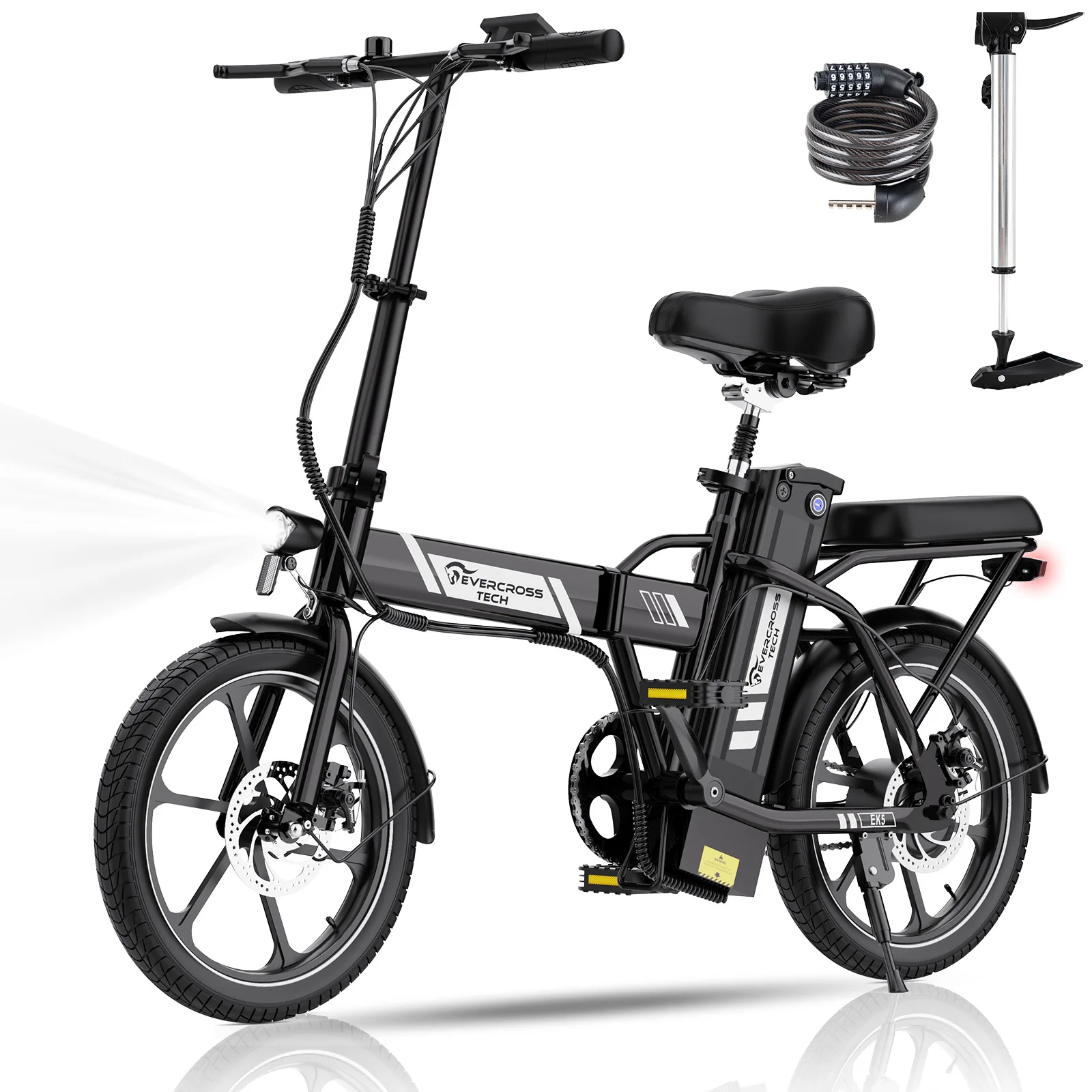 EVERCROSS TECH EK5 Elektrofahrrad für Erwachsene, faltbares E-Bike mit 20-45 km Reichweite, 15/20/25 km/h, 16 Zoll Räder Image